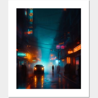 Foggy City At Night Posters and Art